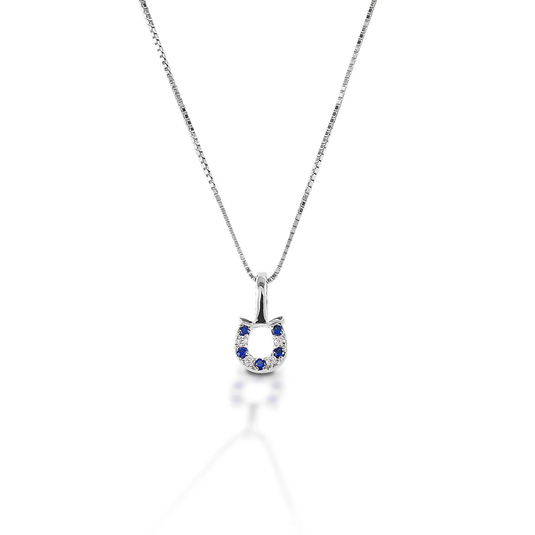 Kelly Herd blue and clear horseshoe necklace- Sterling Silver