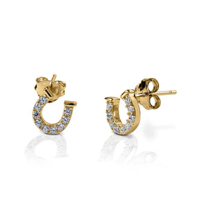 Kelly Herd Clear Horseshoe Earrings- 14k Yellow Gold