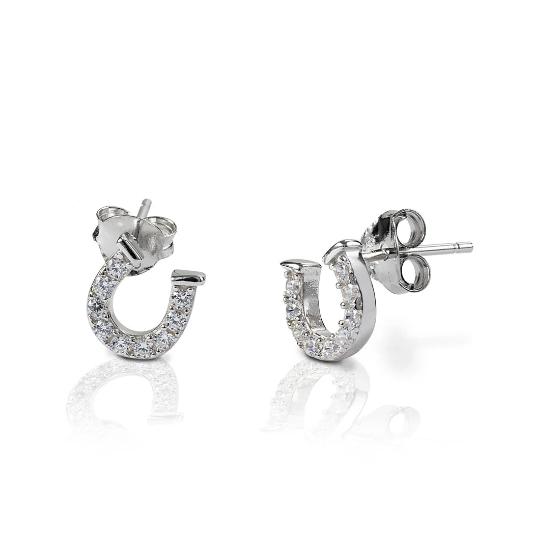 Kelly Herd blue and clear horseshoe earrings- Sterling Silver