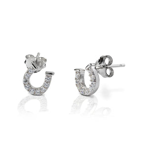 Kelly Herd blue and clear horseshoe earrings- Sterling Silver