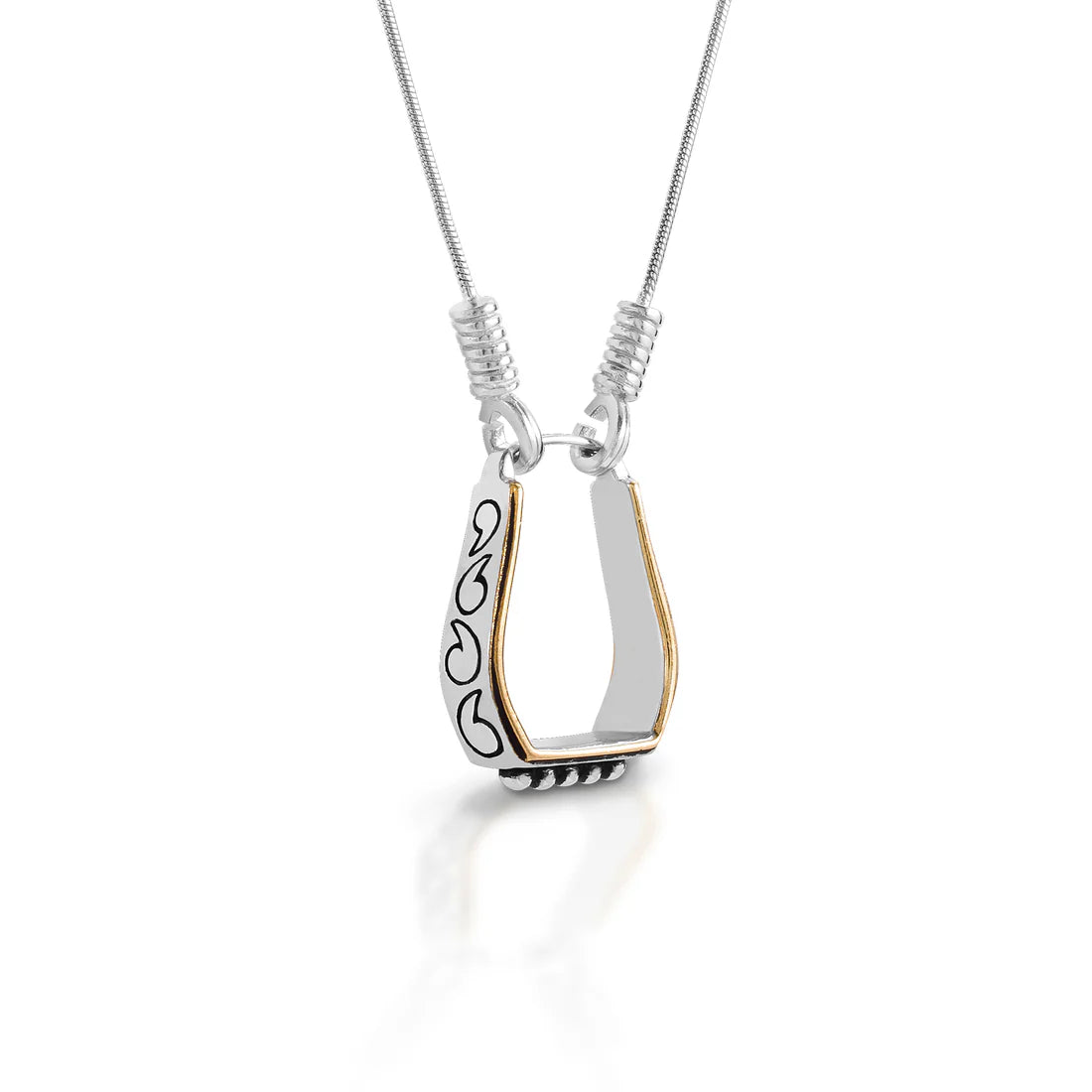 Kelly Herd two tone engraved western stirrup necklace- Sterling Silver