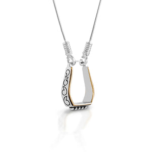 Kelly Herd two tone engraved western stirrup necklace- Sterling Silver