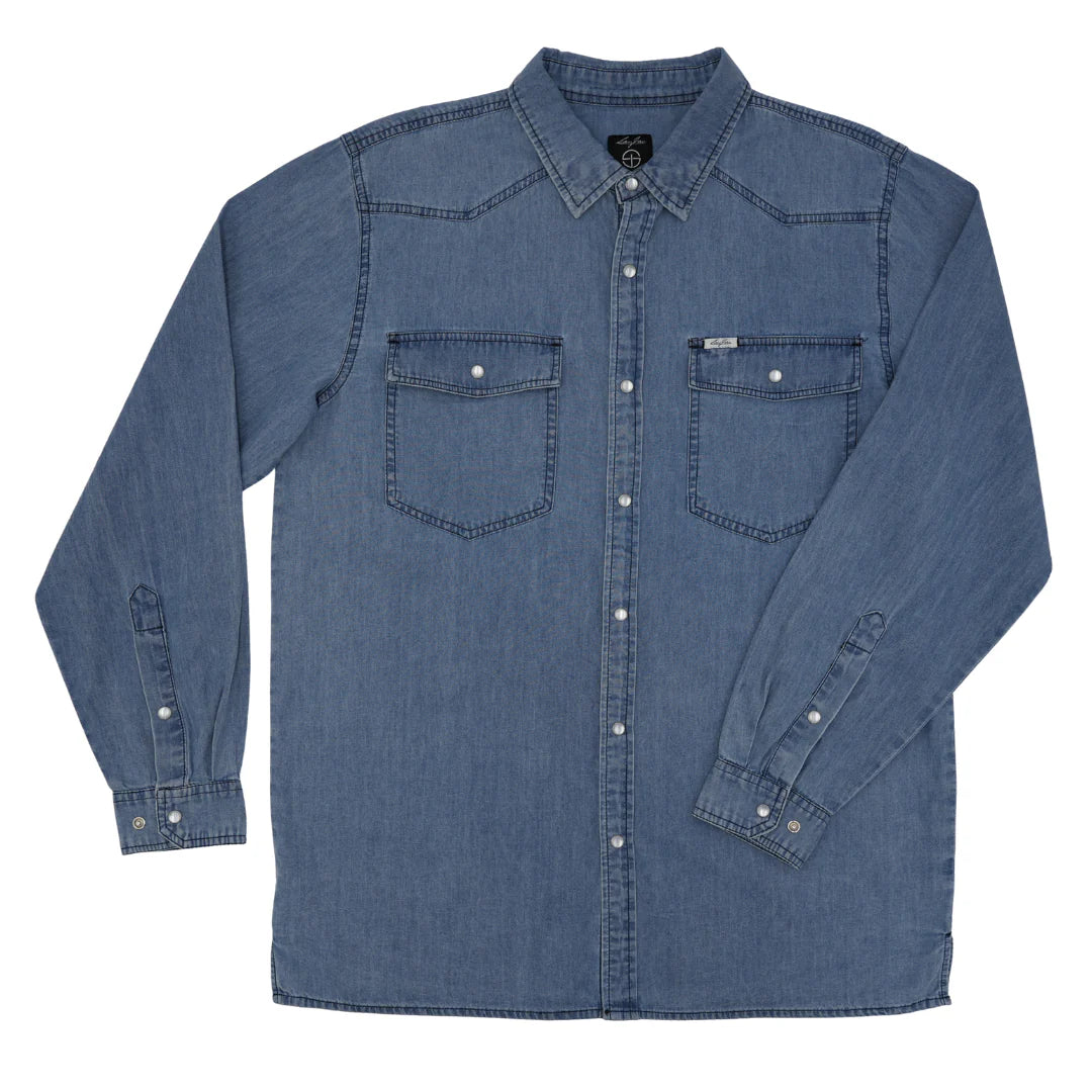 San Jac Men's Long Sleeve Denim Pearl Snap Shirt- Dark Wash