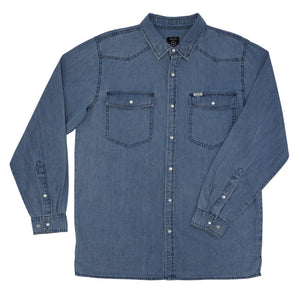 San Jac Men's Long Sleeve Denim Pearl Snap Shirt- Dark Wash