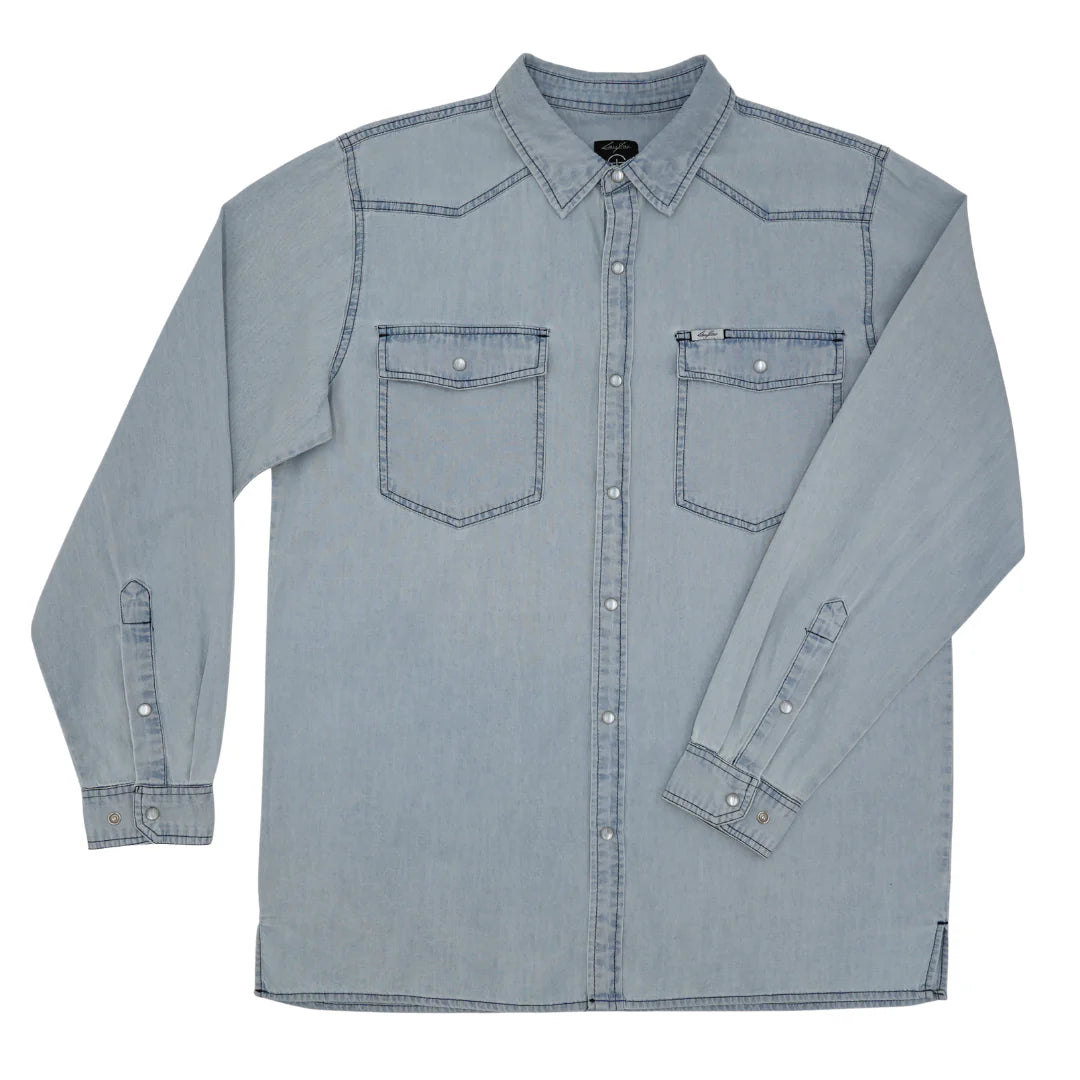San Jac Men's Long Sleeve Denim Pearl Snap Shirt- Light Wash