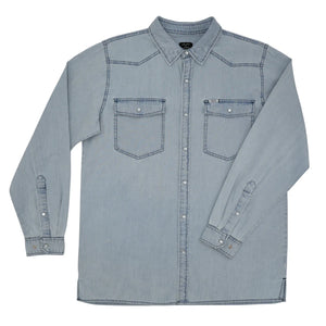 San Jac Men's Long Sleeve Denim Pearl Snap Shirt- Light Wash