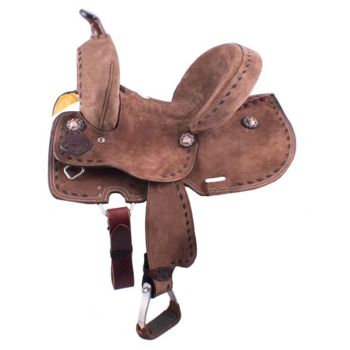 Double T Youth Hard Seat Barrel style saddle with extra deep seat and buckstitch trim