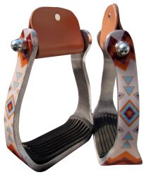 176575-Showman Orange and Light Blue Navajo print stirrup