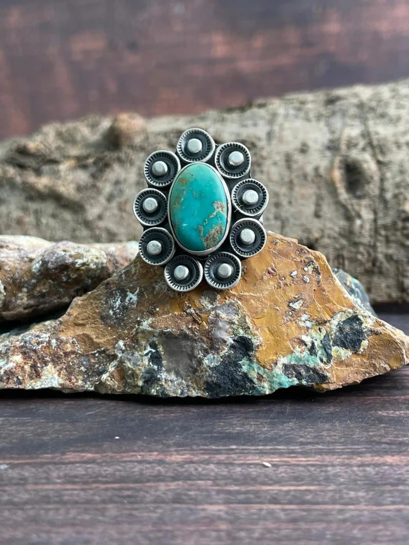 Handmade Sterling Silver Emerald Valley Turquoise Adjustable Ring