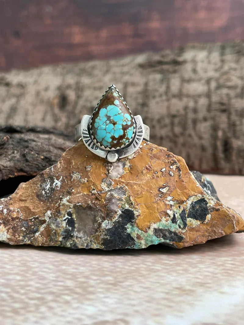 Handmade Sterling Silver Number 8 Turquoise Adjustable Ring