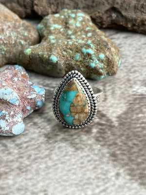 Handmade Sterling Silver Royston Ribbon Turquoise Adjustable Ring