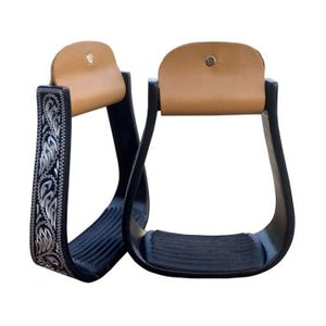 20226-Showman Black Aluminum Stirrups with Silver Engravings