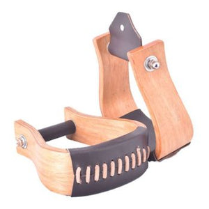 22167-Showman Curved Ashwood Wooden Stirrup with Leather Tread