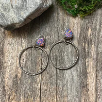 Handmade Blue & Pink Speckled Opal Oval Earrings