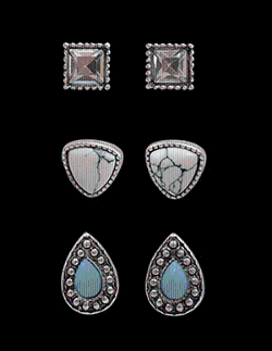 3pc Crystal, White Buffalo, Turquoise Earrings