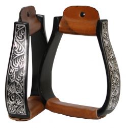 Showman Black aluminum engraved silver stirrups-4774
