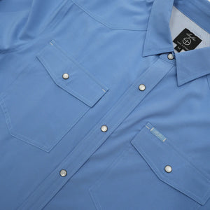 San Jac Men's Long Sleeve Sky Blue Pearl Snap Shirt