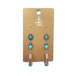 3 Pair Turquoise Earrings w/hoops