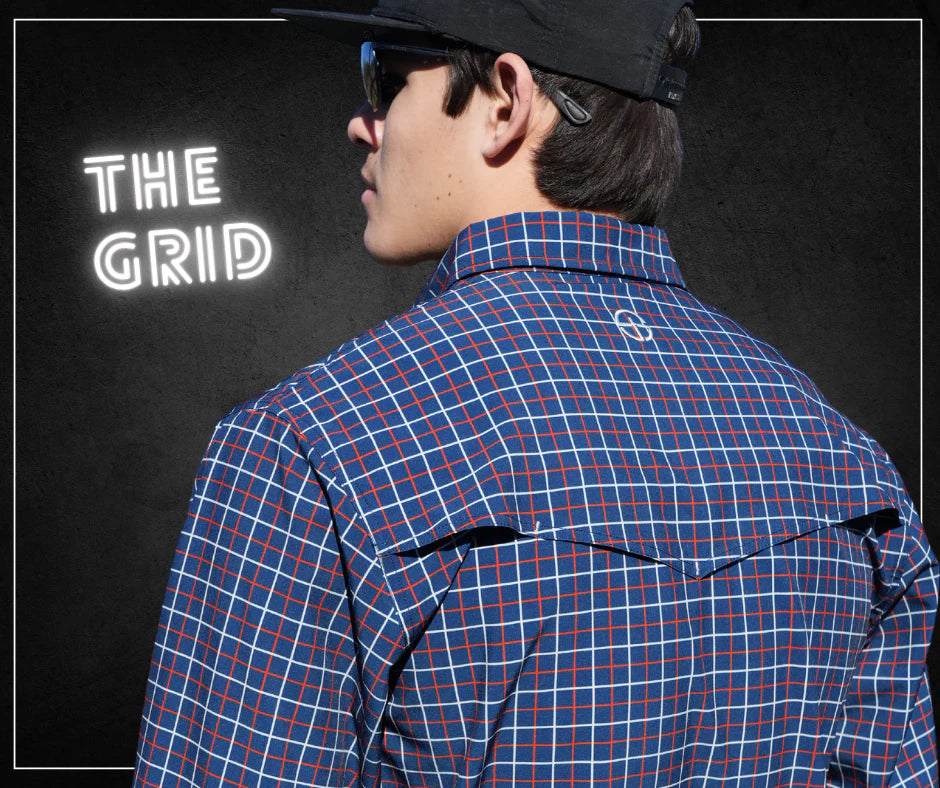San Jac Men's Long Sleeve The Grid Pearl Snap Shirt