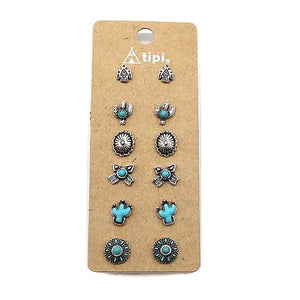 6 Pair western Style post earrings w/cactus
