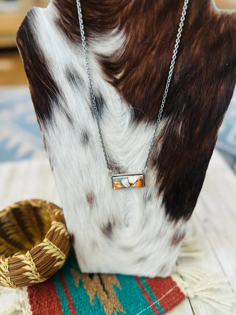 Handcrafted Spice & Sterling Silver Bar Necklace 18