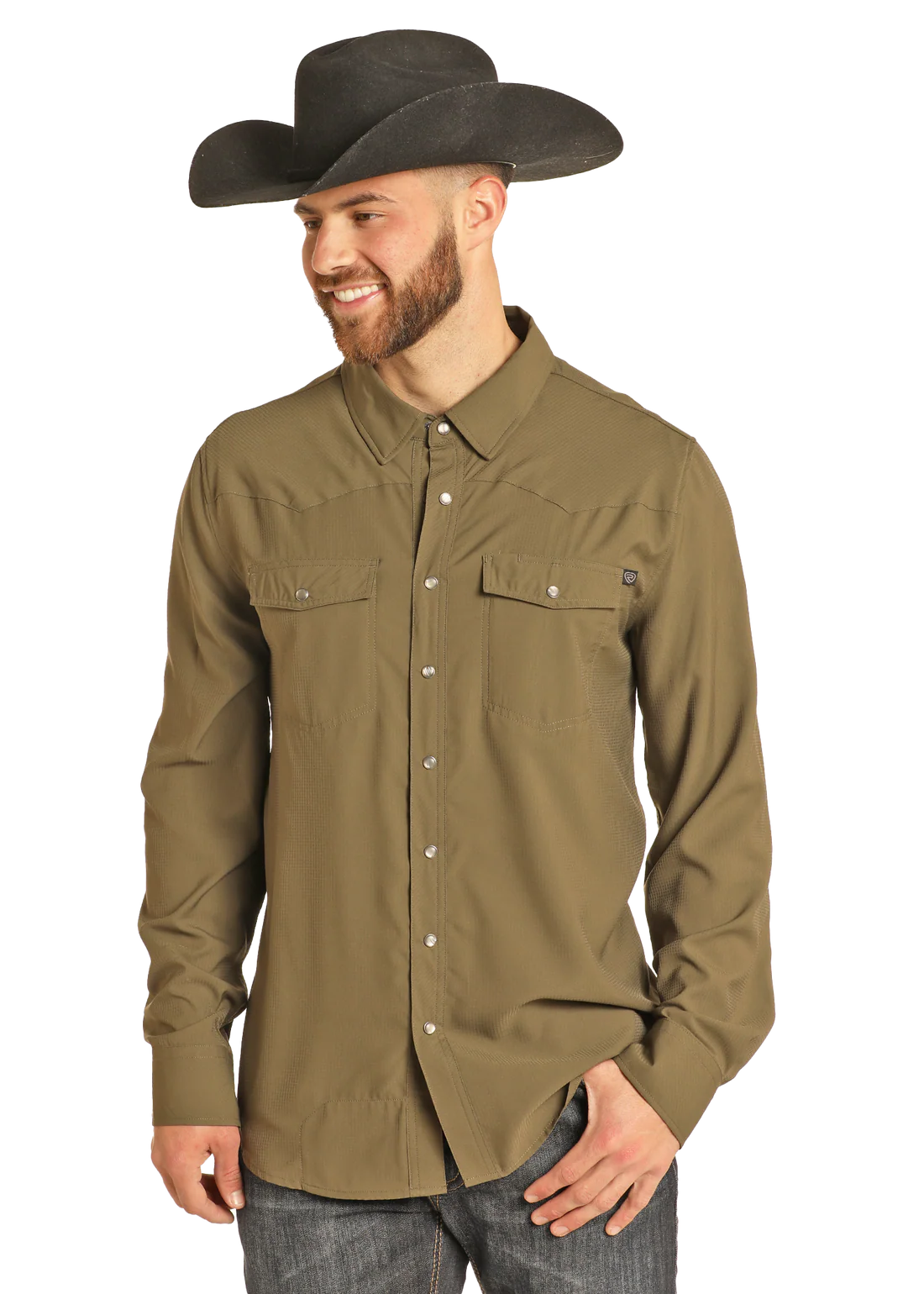 Men's Olive Tek Ripstop Long Sleeve Double Pocket Snap Shirt