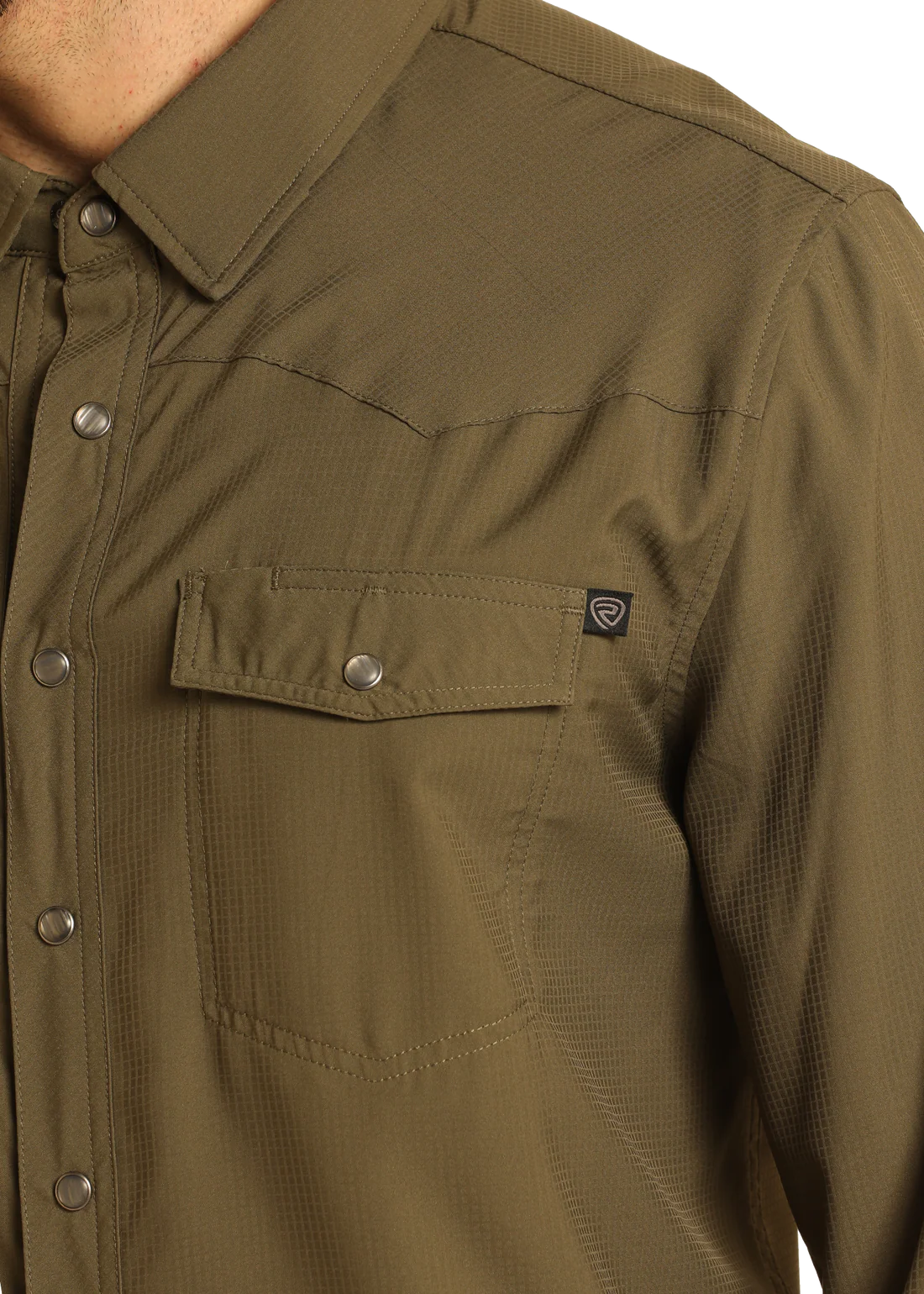 Men's Olive Tek Ripstop Long Sleeve Double Pocket Snap Shirt