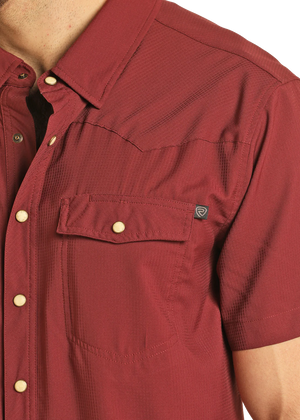 Men's Maroon Tek Rip Stop Double Pocket Snap Shirt