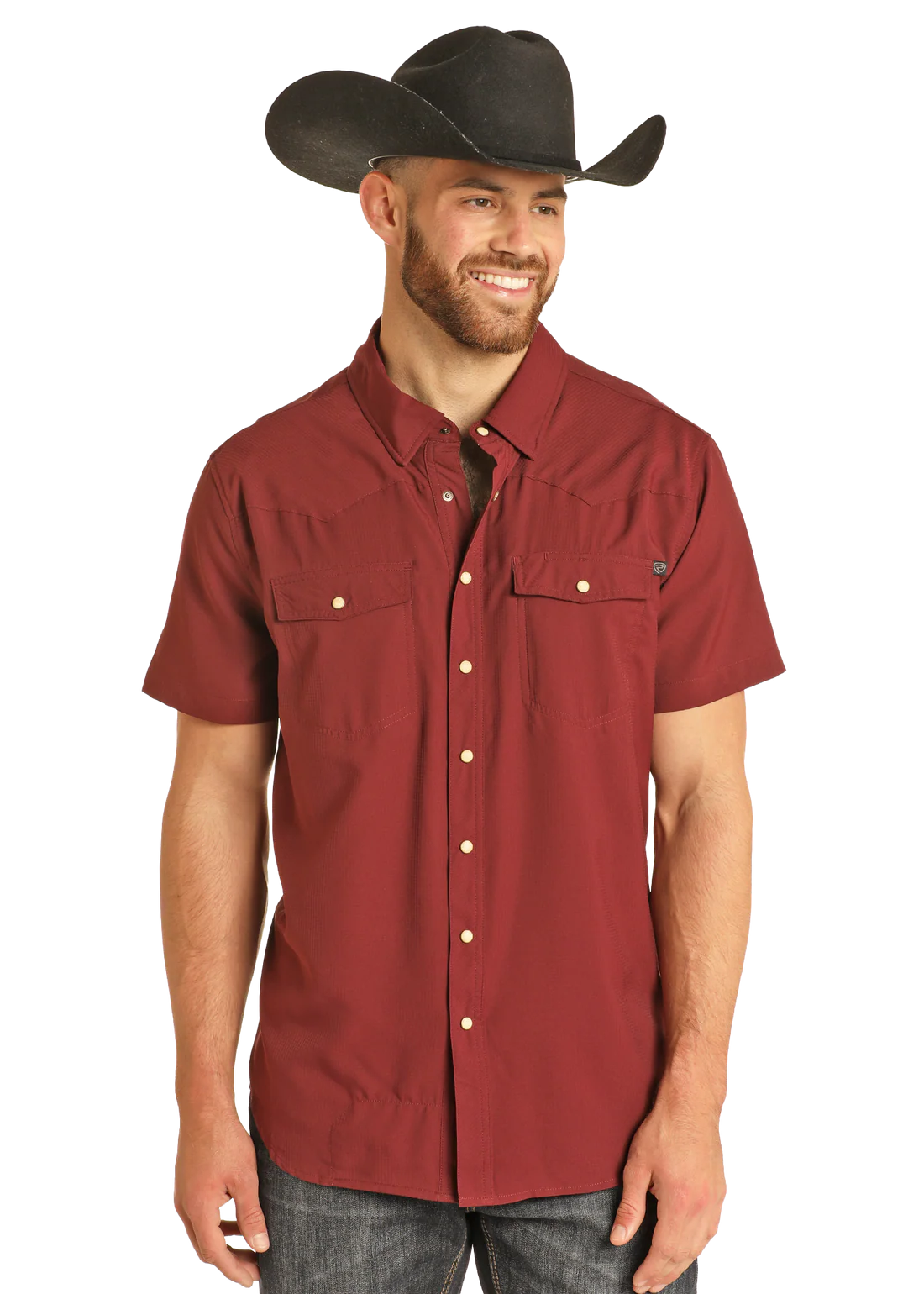 Men's Maroon Tek Rip Stop Double Pocket Snap Shirt