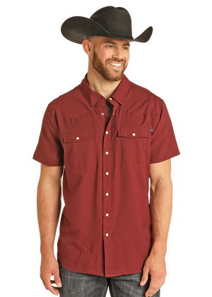 Men's Maroon Tek Rip Stop Double Pocket Snap Shirt