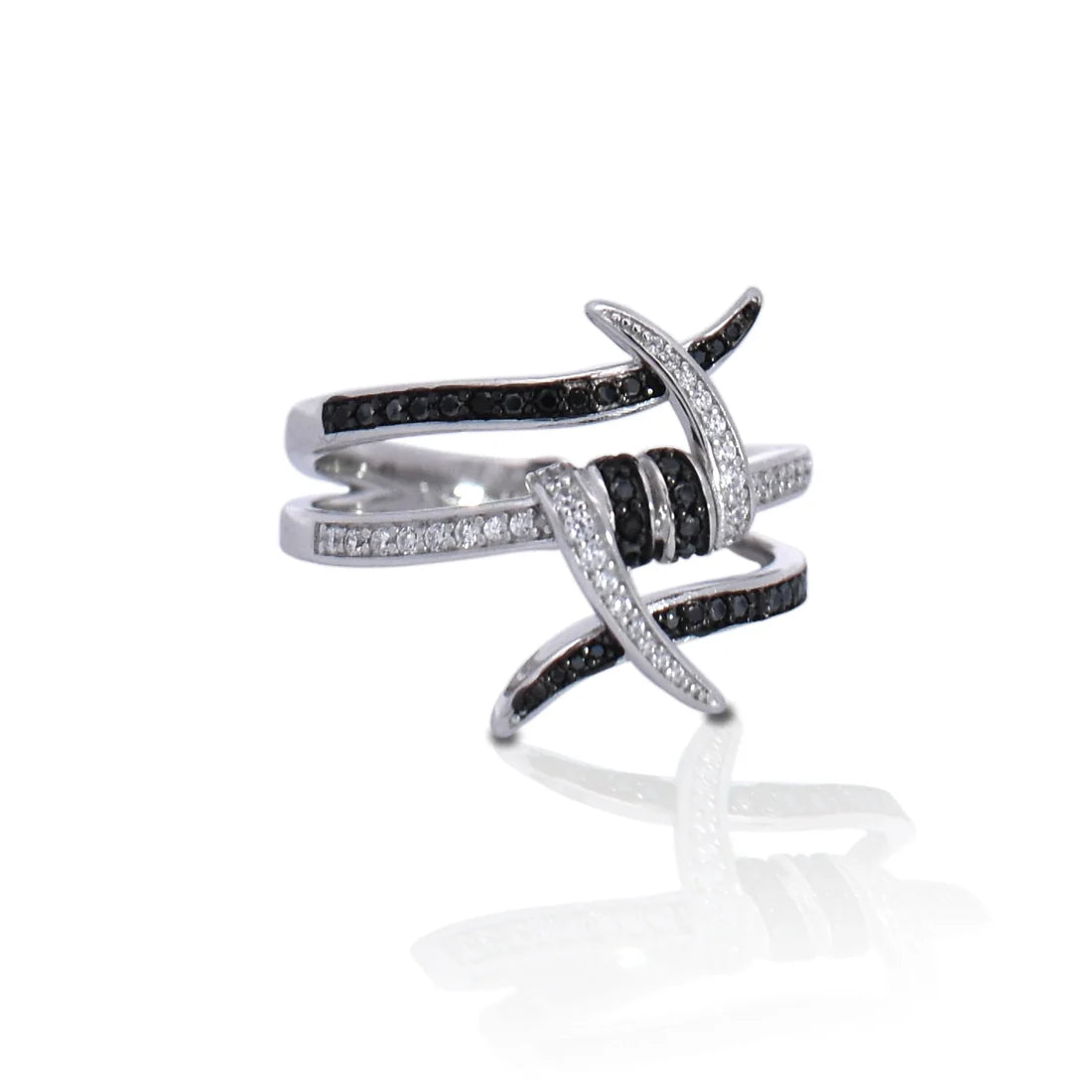 Kelly Herd black stone barbed wire ring- Sterling Silver