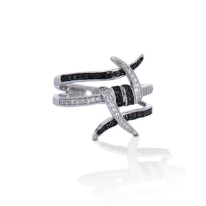 Kelly Herd black stone barbed wire ring- Sterling Silver