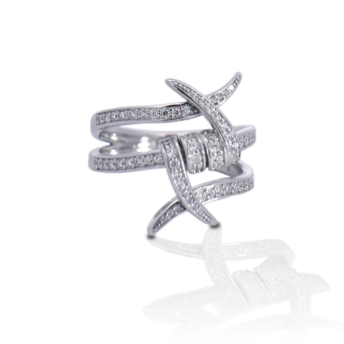 Kelly Herd clear stone barbed wire ring- Sterling Silver