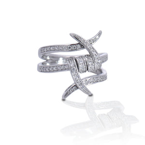Kelly Herd clear stone barbed wire ring- Sterling Silver