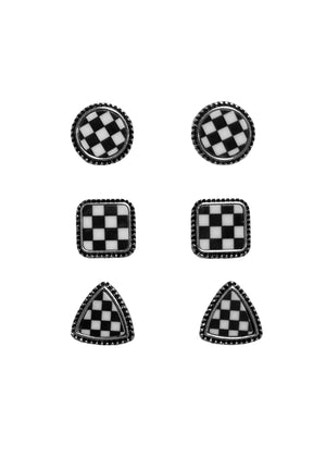 3pc Black/White Checker Earrings