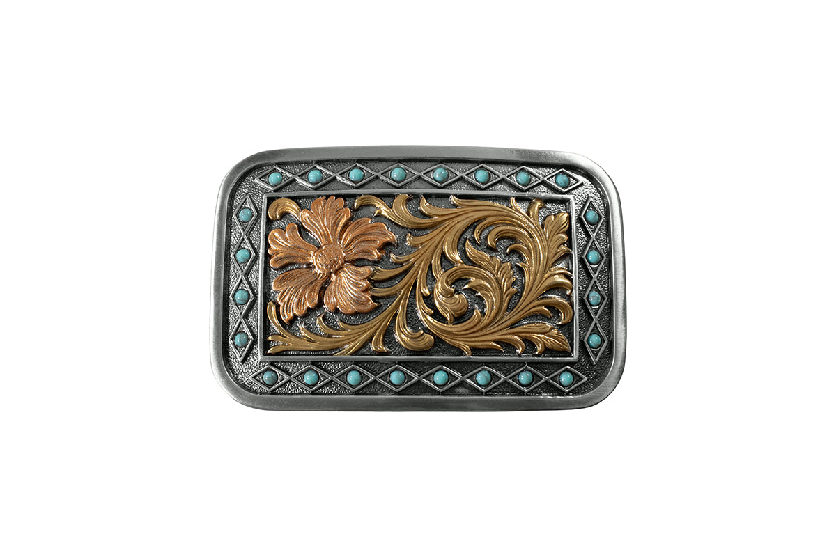 Blazin Roxx Rectangle Floral with Turquoise Stones