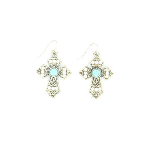 Crystal Cross Turquoise Stone Earrings
