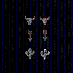 3 Pair arrow, Cactus & Skull Studs