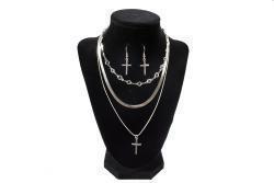 3 Chain Cross Necklace and Earring Set