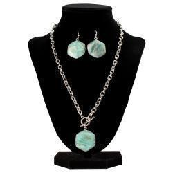 Turquoise Glass Stone Necklace & Earring Set