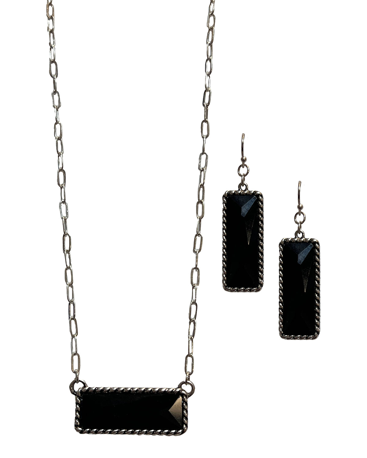 Black Stone Bar Necklace and Earrings