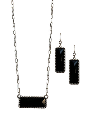 Black Stone Bar Necklace and Earrings