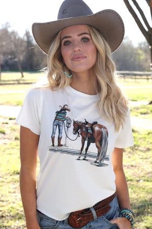 Women's Crop White T Horse w/Meter