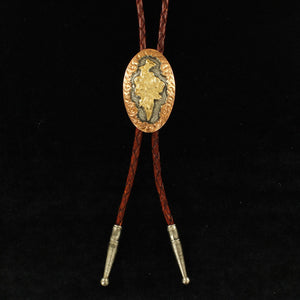 Oval Copper, Gold & Silver Bolo w/Brown Strap