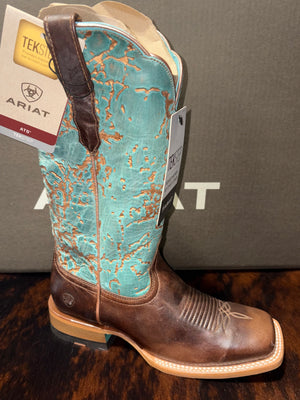 Ariat WMS Frontier Farrah Wide Square Toe Western Boot HONEY BROWN