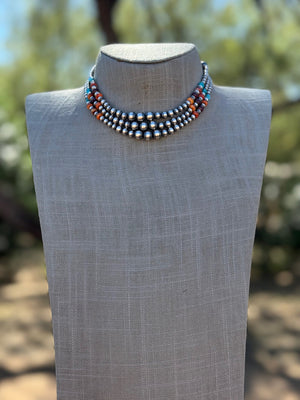 Sterling Silver & Multi Stone Beaded 4-6mm Necklace 14