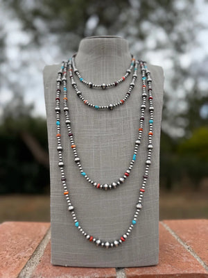 Handcrafted Multi Stone & Sterling Silver 4-8mm Beaded Necklace 36
