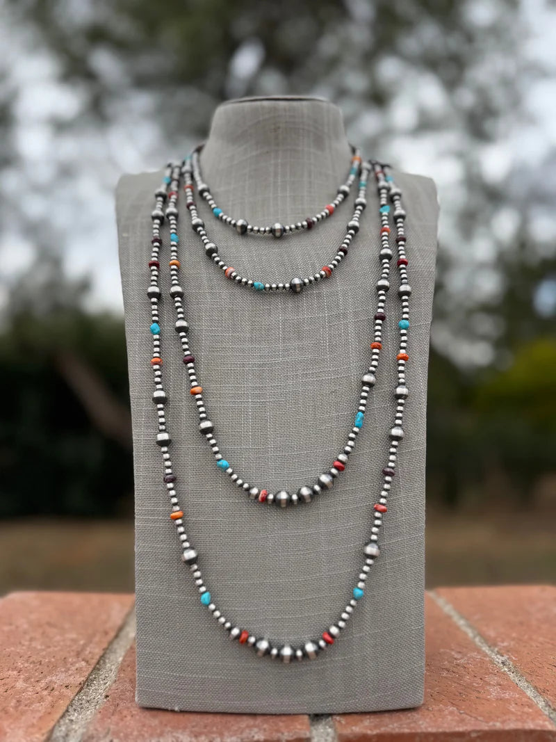 Handcrafted Multi Stone & Sterling Silver 4-8mm Beaded Necklace 36