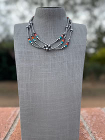 Handcrafted Multi Stone Sterling Silver 3-8mm beaded necklace