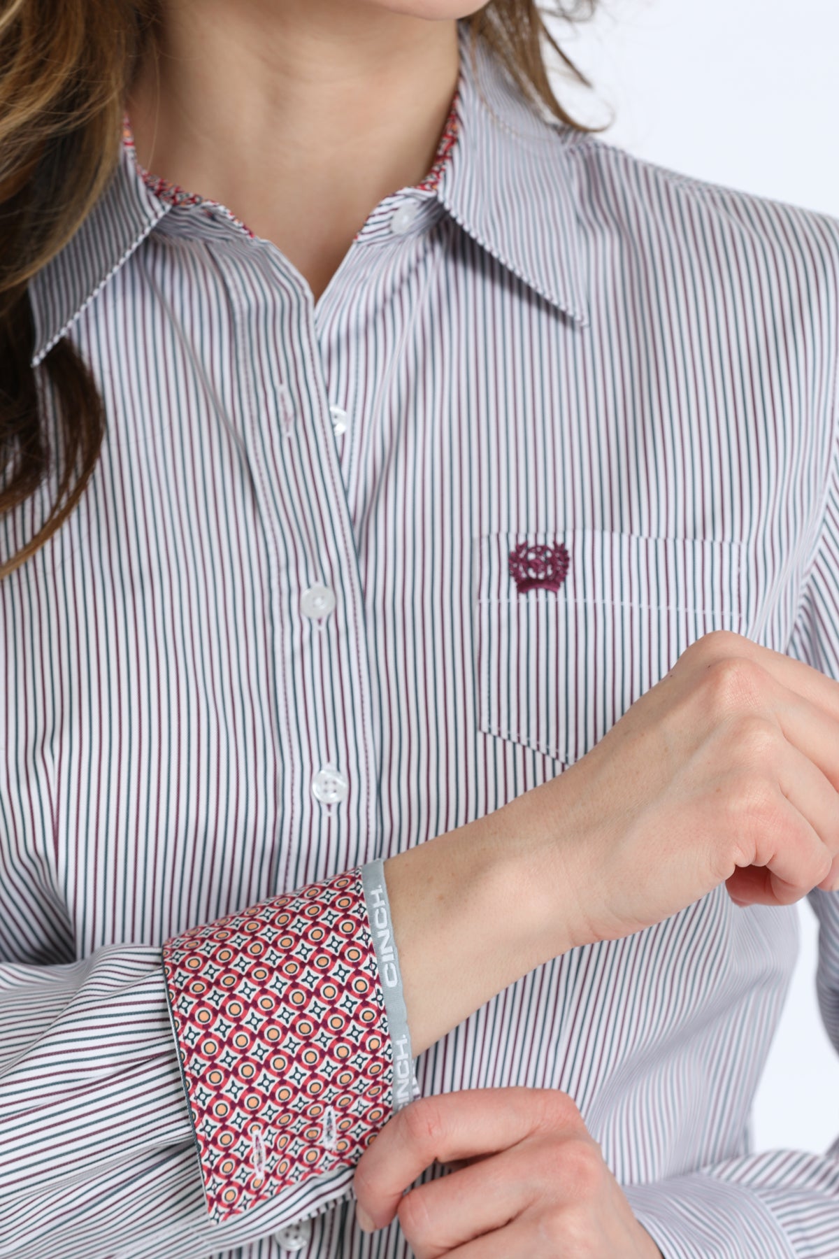 Women's Cinch Long Sleeve White Striped Shirt